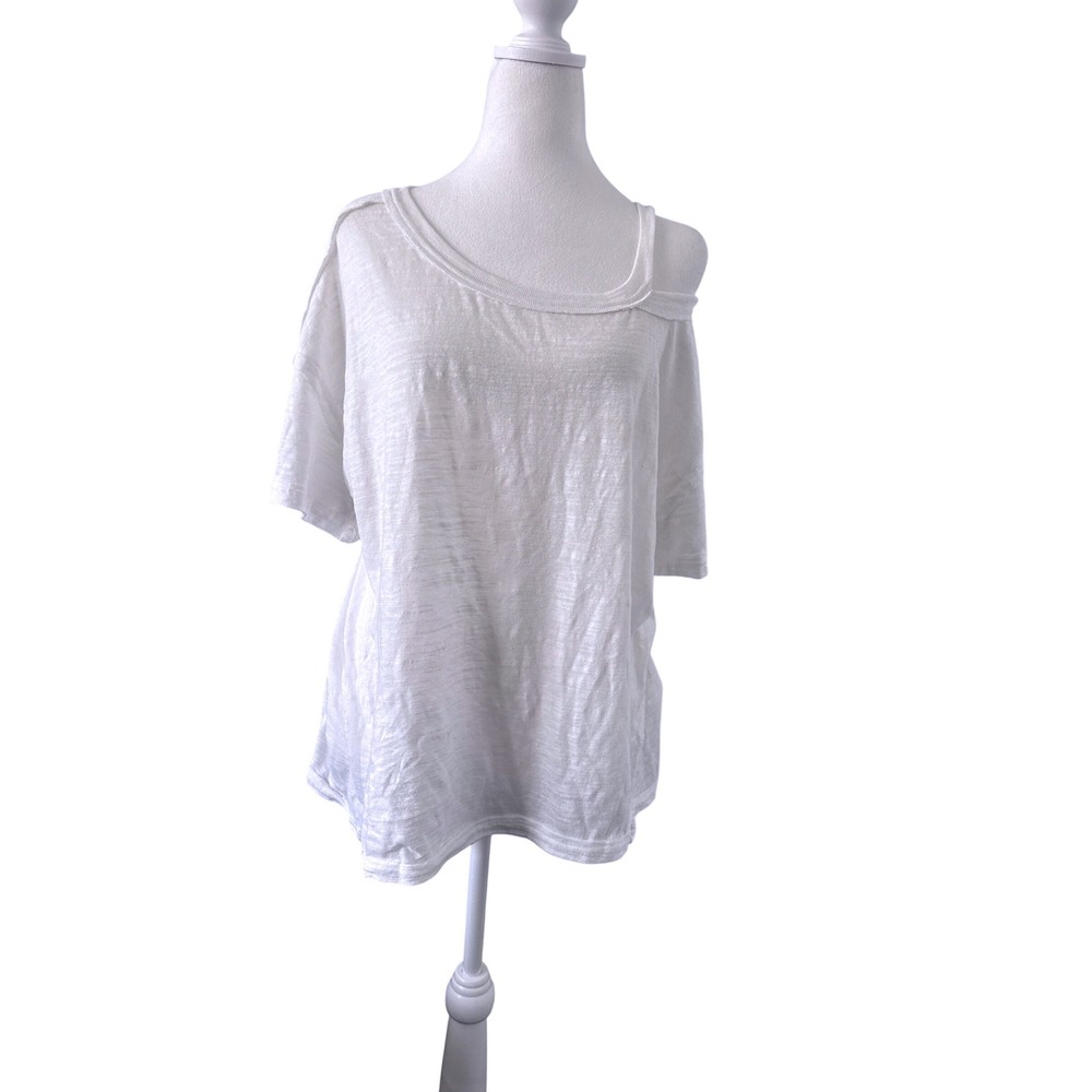 Free People We The Free White Slub Knit Cold Shoulder Cutout Tee Top S